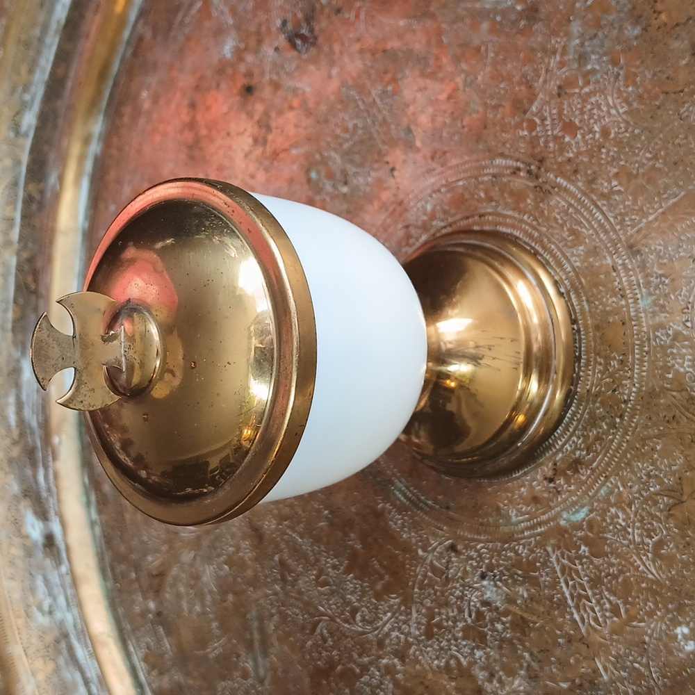 Gold Plate and White Glass Religous Ciborium Chalice